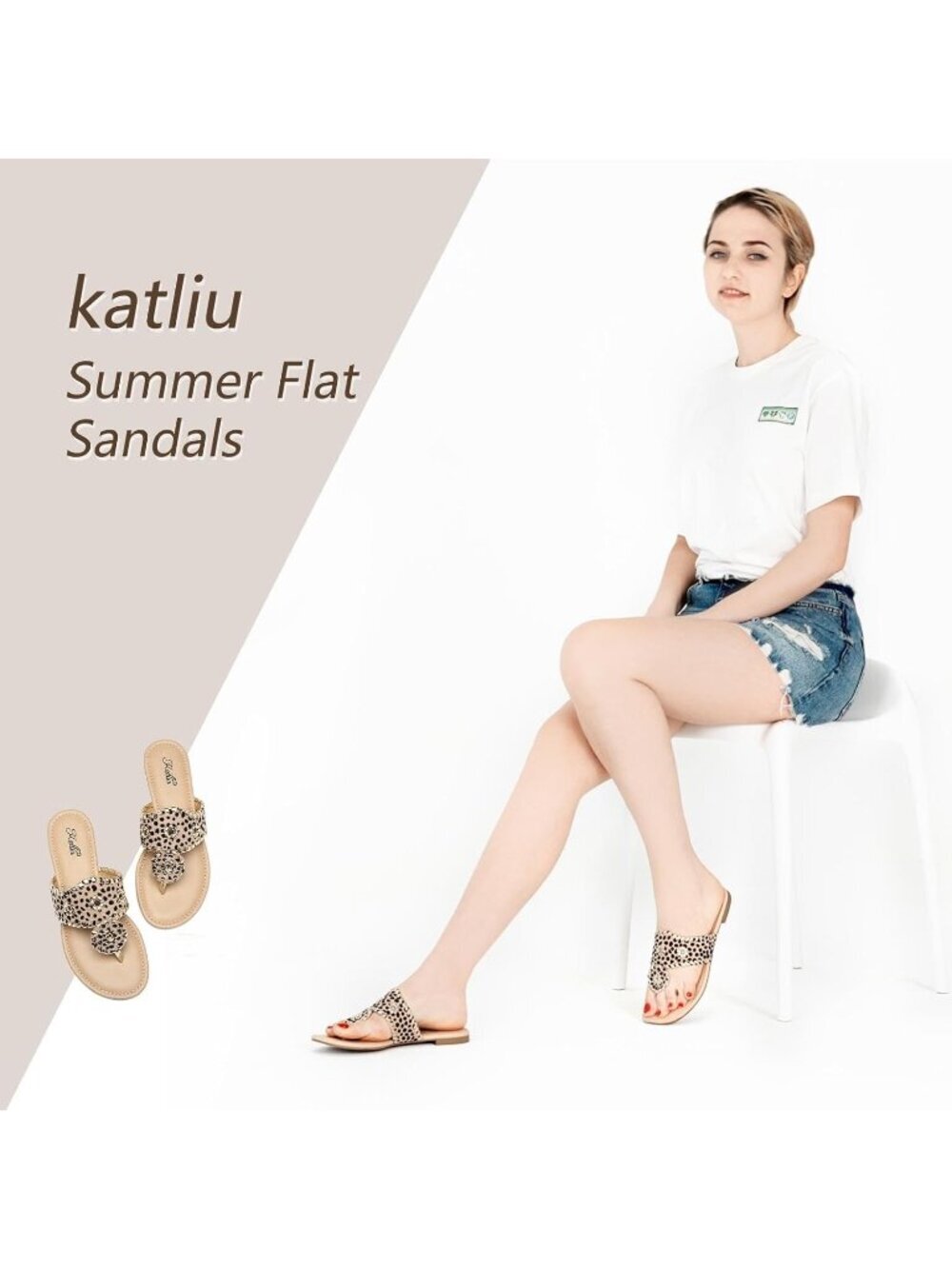 Women's Flat Sandals Flip Flop Leopard Sandals Dressy Thong Sandals Slip On - Picture 2 of 5